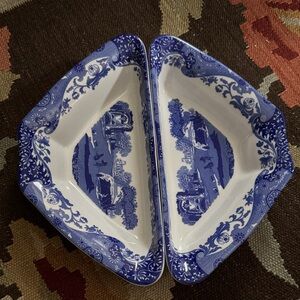 Spode Blue and White Transferware Corner Serving Dishes - Pair